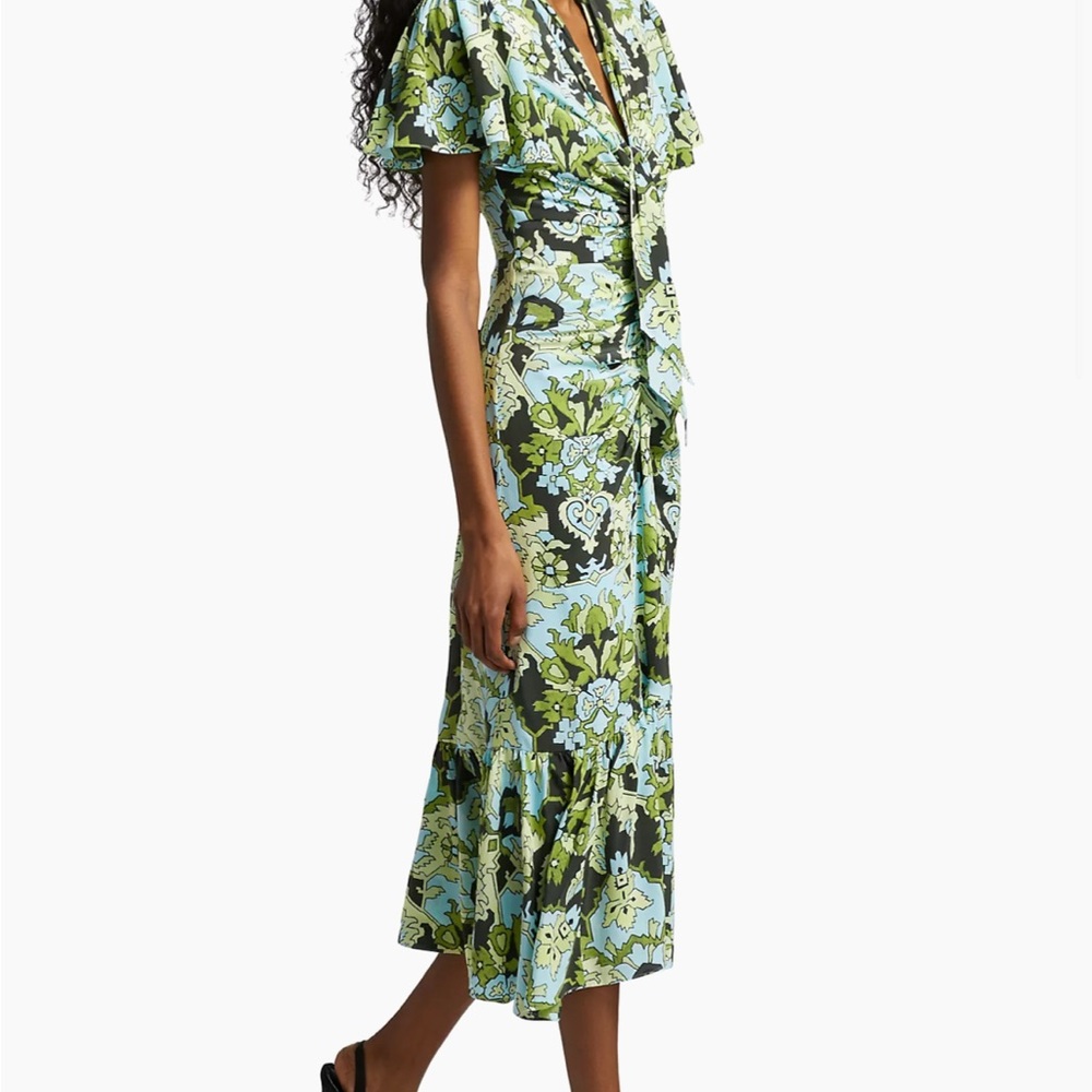 Cinq a Sept Green and Blue Flutter Sleeve Sundress - Picture 2 of 5